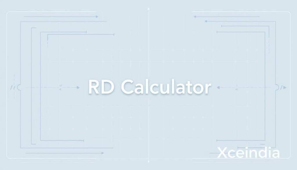 A clean, minimalist illustration of the "RD Calculator" formula, rendered in a technical, engineering-inspired style. The formula is displayed prominently in the center, surrounded by a grid-like layout and subtle geometric patterns. Lighting is soft and even, with a muted color palette of blues, grays, and whites. The Xeindia brand name is discreetly featured in the lower right corner. The overall composition conveys a sense of precision, functionality, and educational clarity.