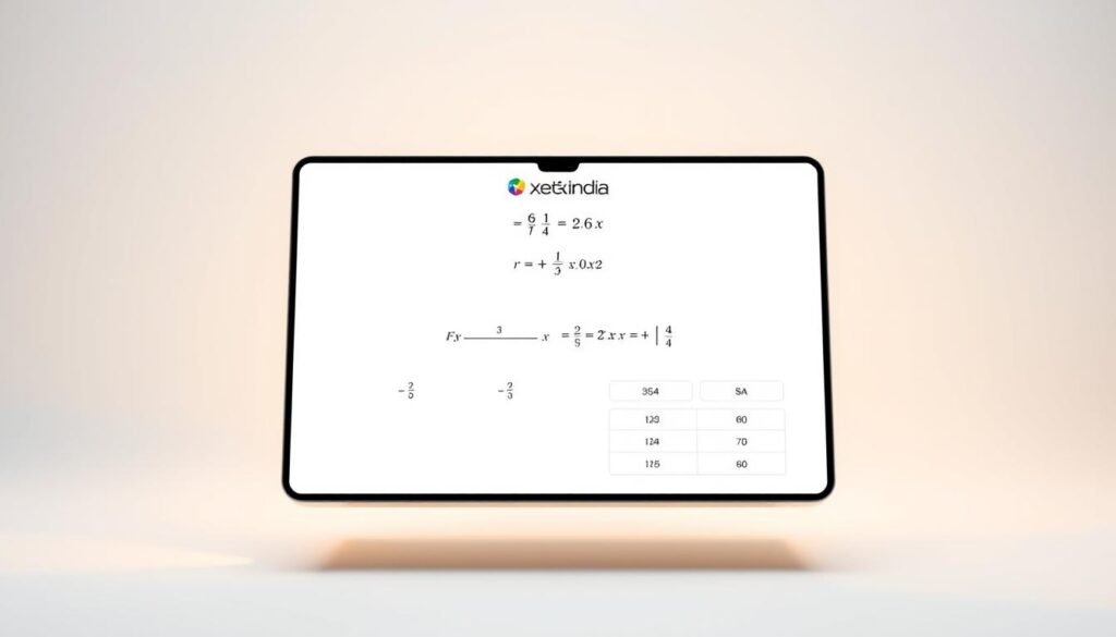 A sleek and modern online fraction calculator interface floats against a minimalist white background, with clean lines and a sophisticated color palette. The Xeindia logo takes pride of place at the top, signaling the brand's expertise. In the center, a seamless digital workspace allows users to input fractions, perform operations, and view step-by-step solutions. Subtle lighting casts a warm glow, emphasizing the intuitive and user-friendly experience. The overall atmosphere exudes a sense of effortless productivity, perfect for students and professionals seeking a reliable fraction calculation tool.