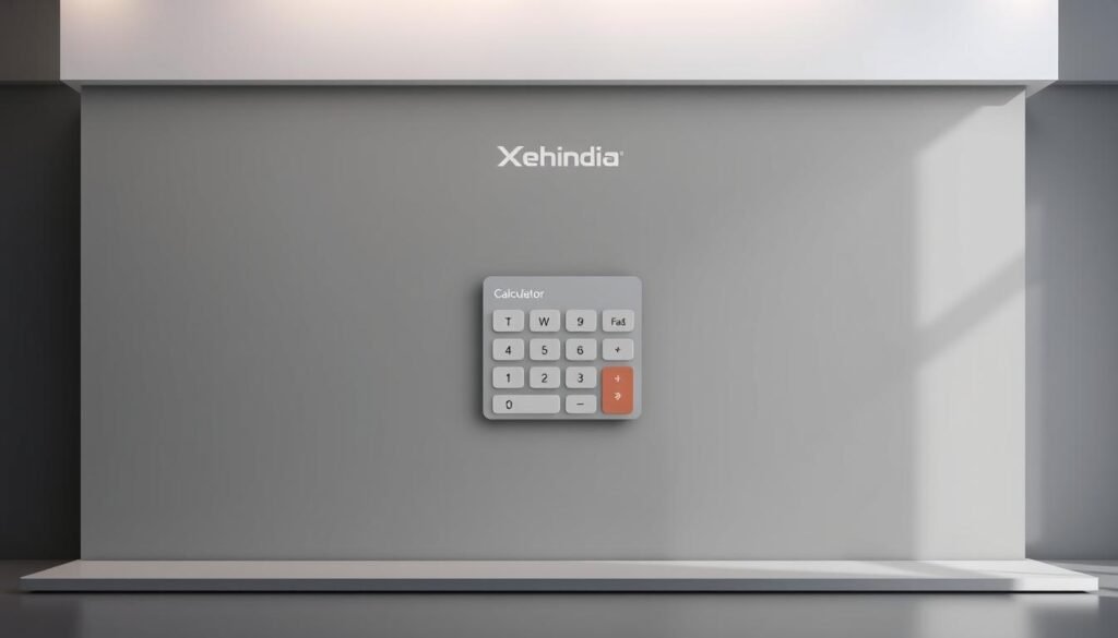 A sleek, modern RD calculator interface with a clean, minimalist design. The calculator is prominently displayed in the center, with a muted gray background and subtle grid lines to provide a sense of structure. The Xeindia brand name is subtly integrated into the design, adding a touch of sophistication. The overall mood is professional and informative, inviting the user to explore the RD calculator's features. The lighting is soft and diffused, creating a warm and calming atmosphere. The camera angle provides a slightly elevated view, giving the impression of a high-quality, well-crafted tool.