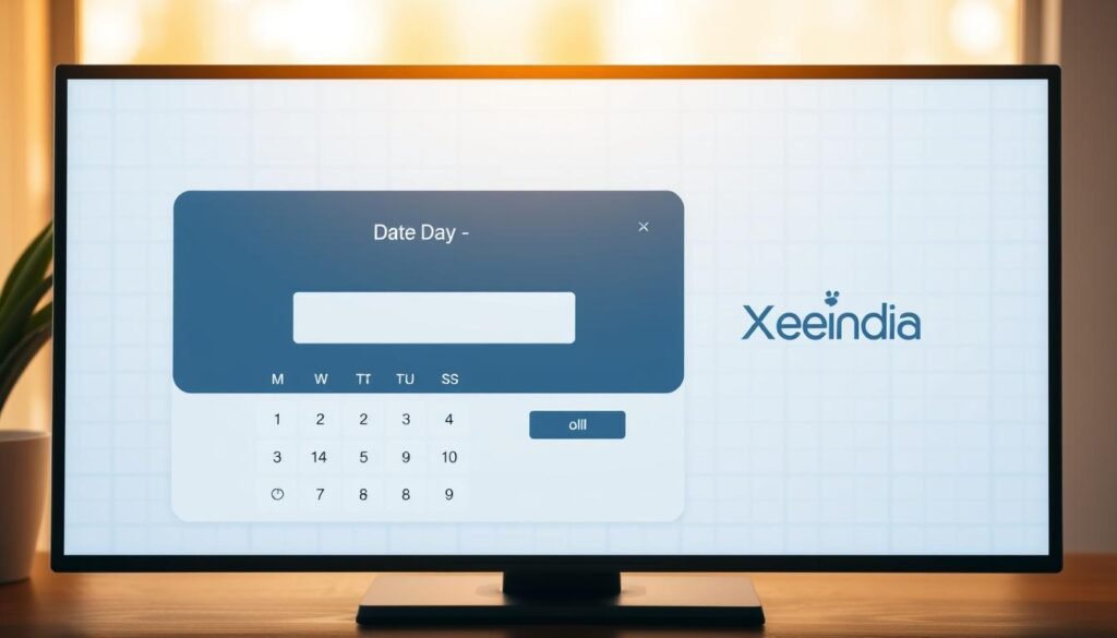 A sleek, modern interface for an online days calculator. In the foreground, a clean, minimalist design showcases a calendar-style date input, with intuitive controls to add or subtract time spans. The background features a subtle pattern reminiscent of graph paper, lending a professional, analytical feel. Warm, natural lighting illuminates the scene, creating a sense of clarity and focus. The Xeindia brand name is prominently displayed, conveying trust and reliability. This image captures the essence of a powerful, yet user-friendly days calculator tool.